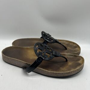 Tory Burch Sandals Womens 11M Miller Cloud Black Patent Leather Flat‎ Flip Flop